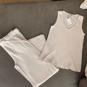 Barefoot Dreams Ribbed Knit Tank and Pants Set in Cream